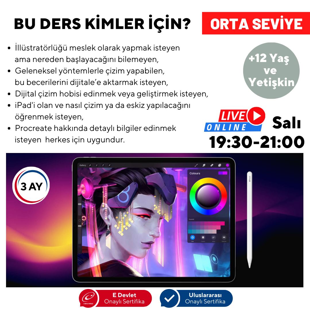 Procreate ile Dijital Sanat Öğreniyorum (+12 Yaş ve Yetişkin) (Orta Seviye)