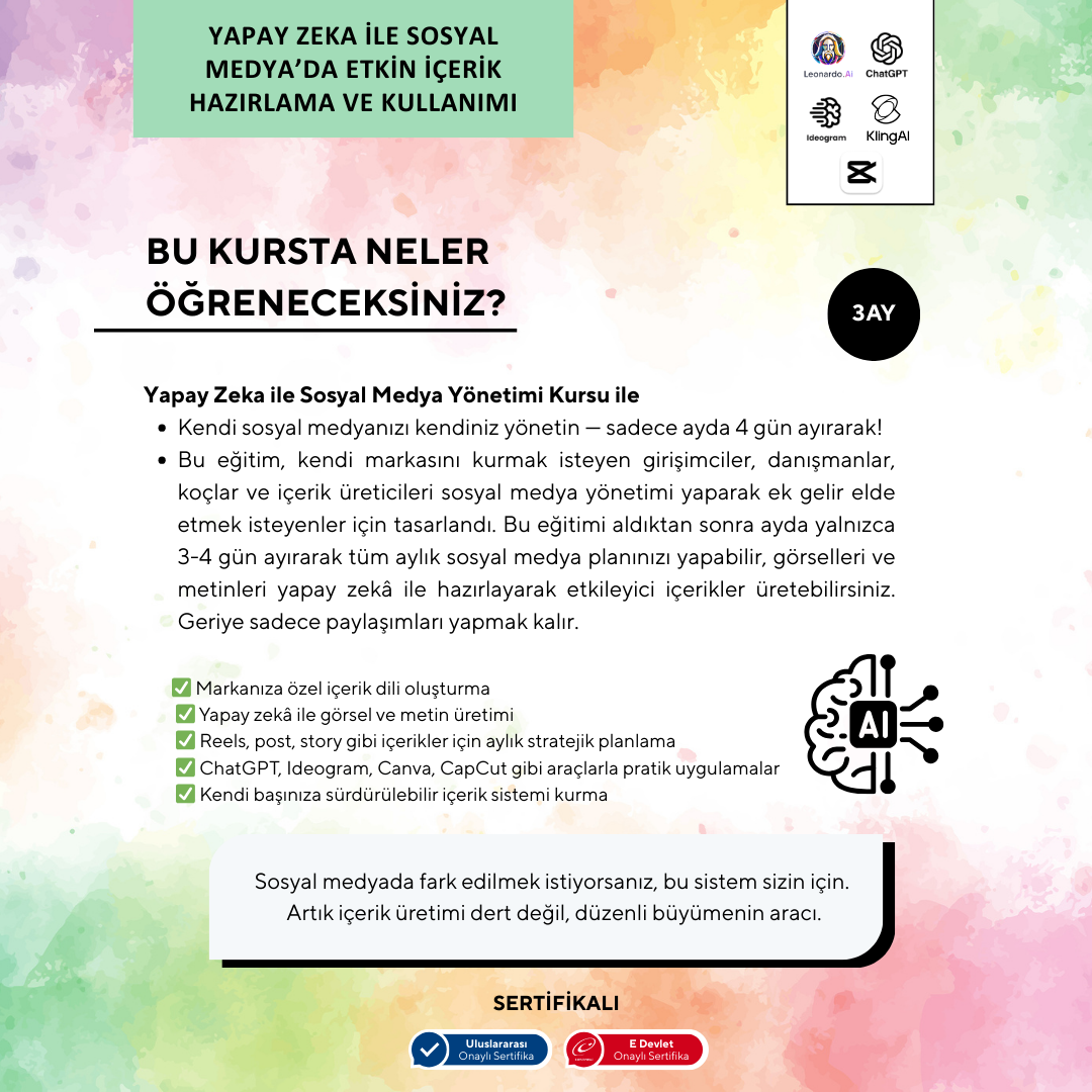 Yapay Zeka İle Sosyal Medya'da Etkin İçerik Hazırlama Ve Kullanımı (online)