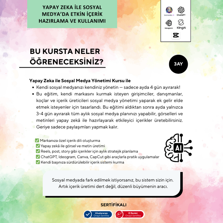 Yapay Zeka İle Sosyal Medya'da Etkin İçerik Hazırlama Ve Kullanımı (online)