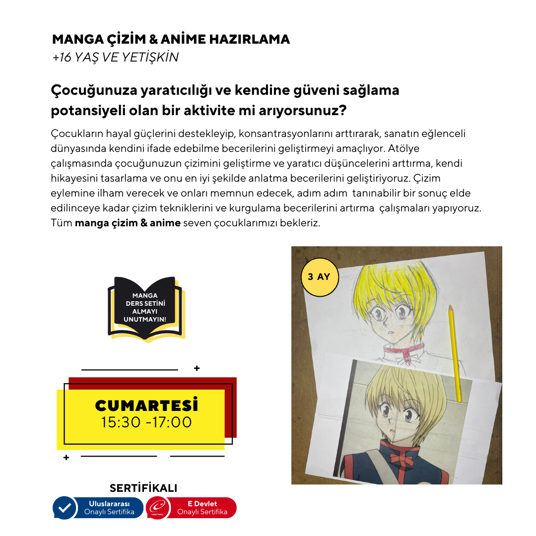 Manga Çizim Ve Anime Hazırlama -Yüz Yüze ( + 16 ve Yetişkin)