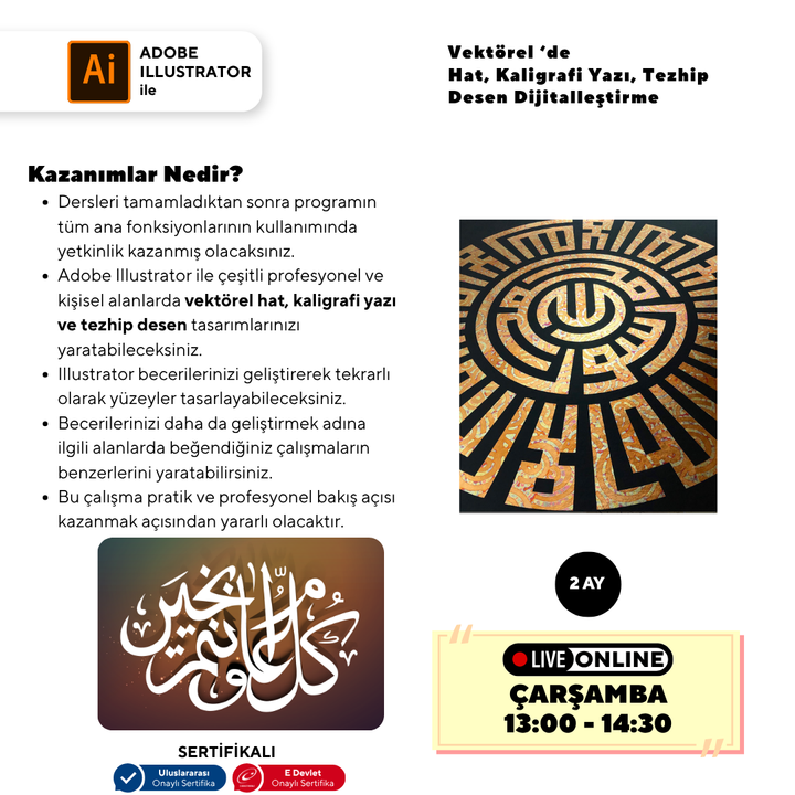 Vektorel'de Hat kaligrafi Yazı Tezhip Desen Dijitalleştirme  (Online)