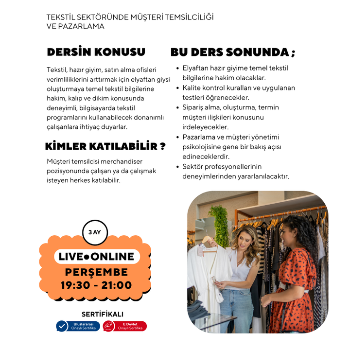 Müsteri Temsilciliği ve Pazarlama (Tekstil Sektörü) - Online