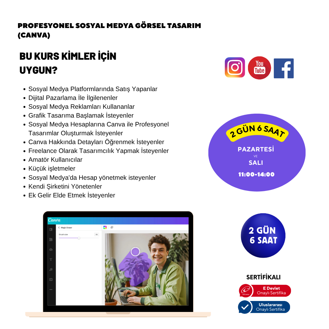 Profesyonel Sosyal Medya Görsel Tasarım  (Canva)- Yüz Yüze