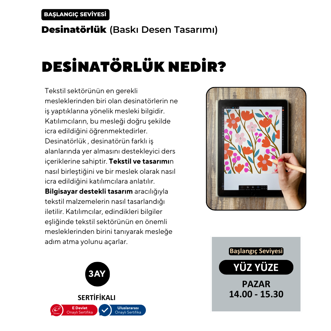 Adobe Photoshop ile Desinatörlük  (Baskı Desen Tasarımı) - Yüz Yüze