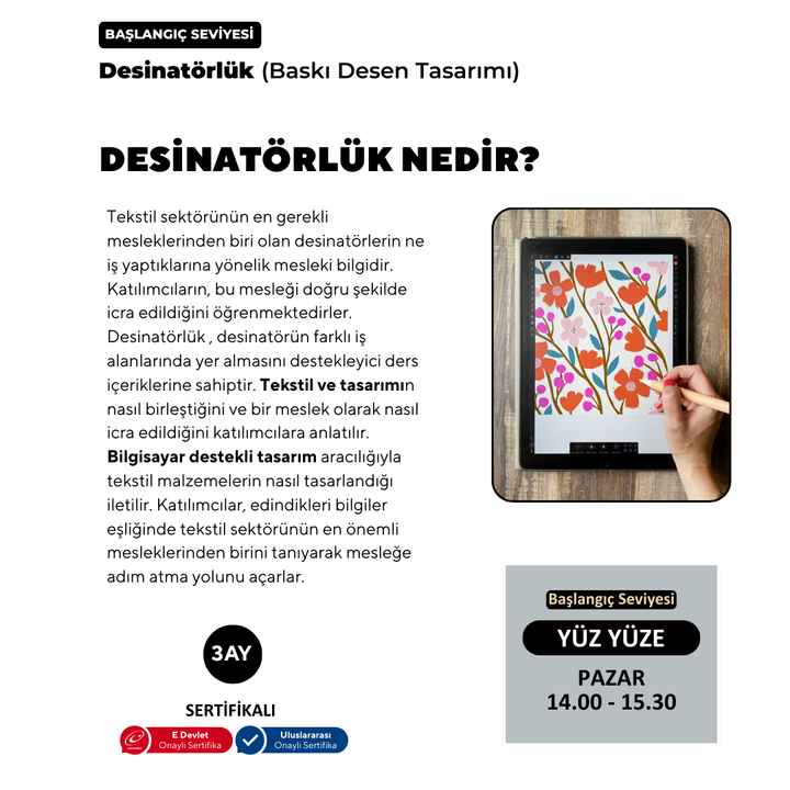 Adobe Photoshop ile Desinatörlük  (Baskı Desen Tasarımı) - Yüz Yüze