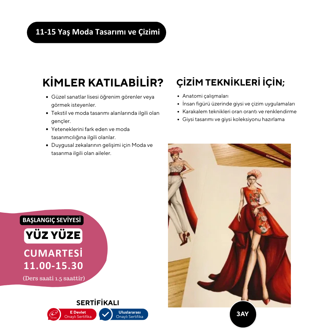 Moda (11-15 Yaş'a Özel)-Kıyafet Tasarım,Aksesuar,Temel Kalıp (Yüz Yüze)