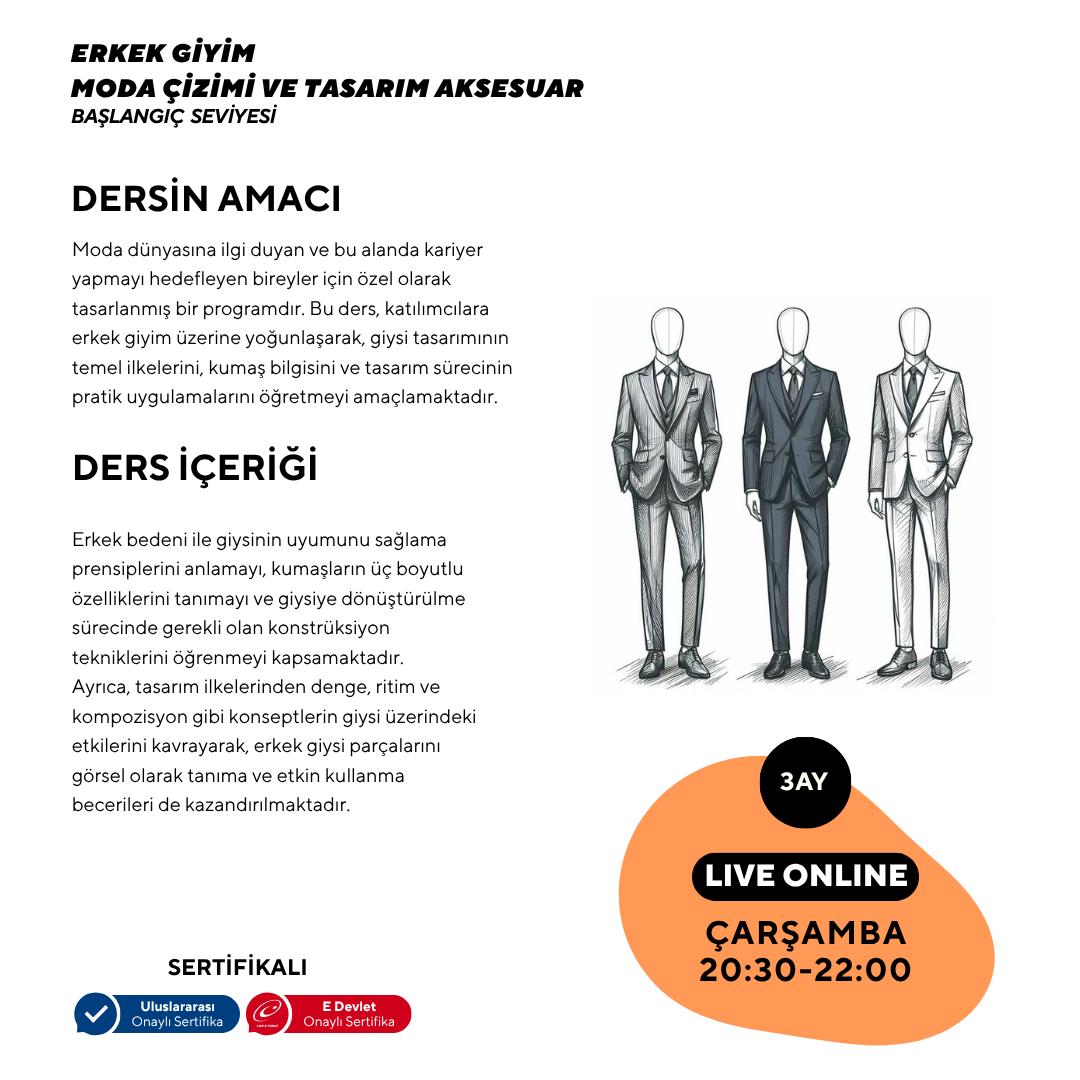Erkek Giyim Moda Çizimi ve Tasarım Aksesuar - Başlangıç seviyesi