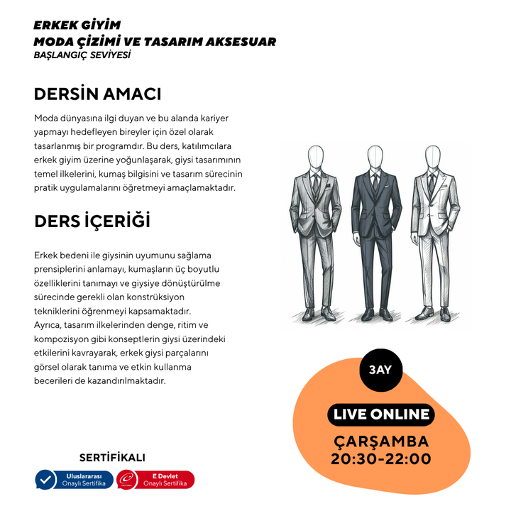 Erkek Giyim Moda Çizimi ve Tasarım Aksesuar - Başlangıç seviyesi