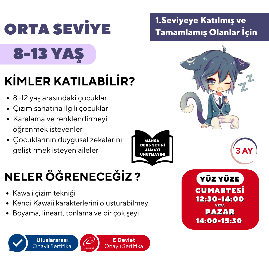 Kawaii Manga Çizim (8-13 Yaş)(Orta Seviye) - Yüz Yüze