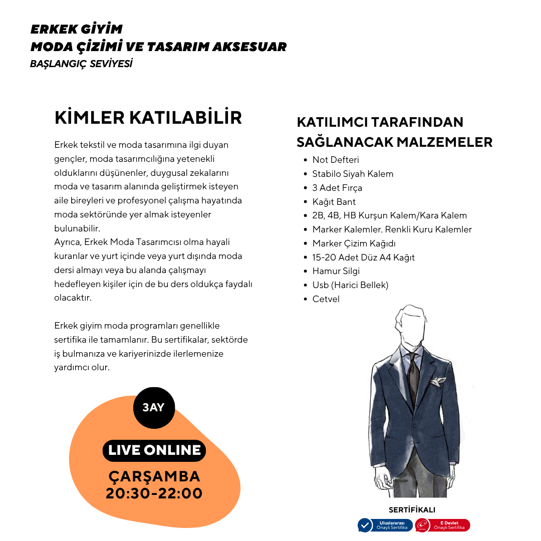 Erkek Giyim Moda Çizimi ve Tasarım Aksesuar - Başlangıç seviyesi