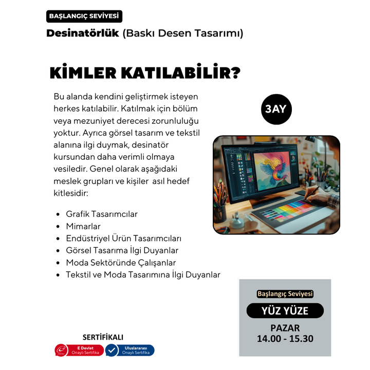 Adobe Photoshop ile Desinatörlük  (Baskı Desen Tasarımı) - Yüz Yüze