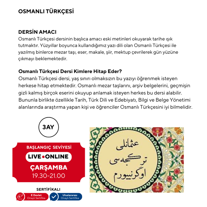 Osmanlı Türkçesi ( Online) Başlangıç Seviyesi