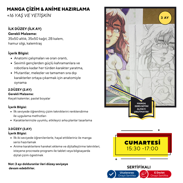 Manga Çizim Ve Anime Hazırlama -Yüz Yüze ( + 16 ve Yetişkin)