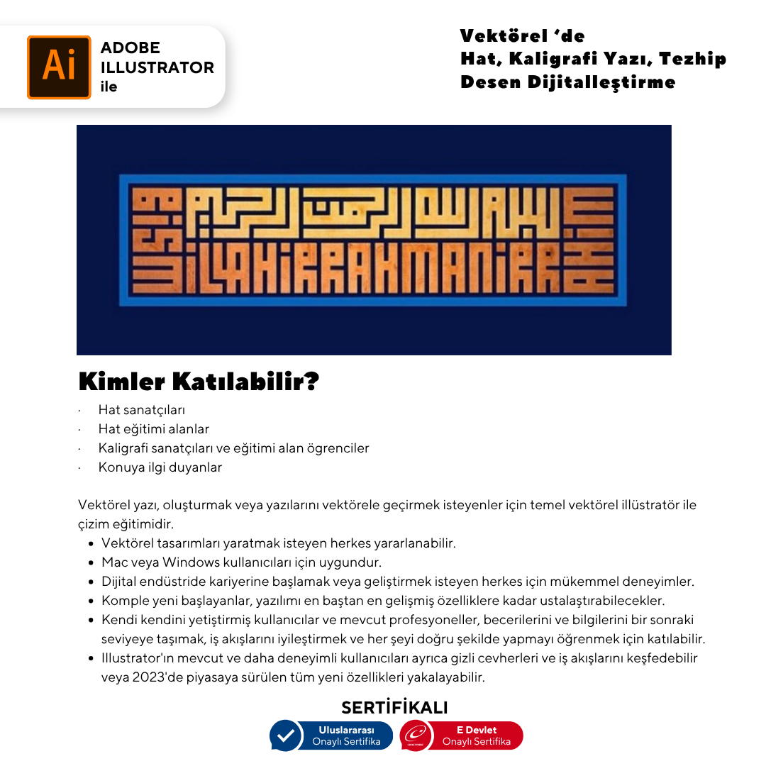 Vektorel'de Hat kaligrafi Yazı Tezhip Desen Dijitalleştirme  (Online)