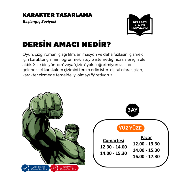 Karakter Tasarlama (9-15 Yaş)- Yüz Yüze