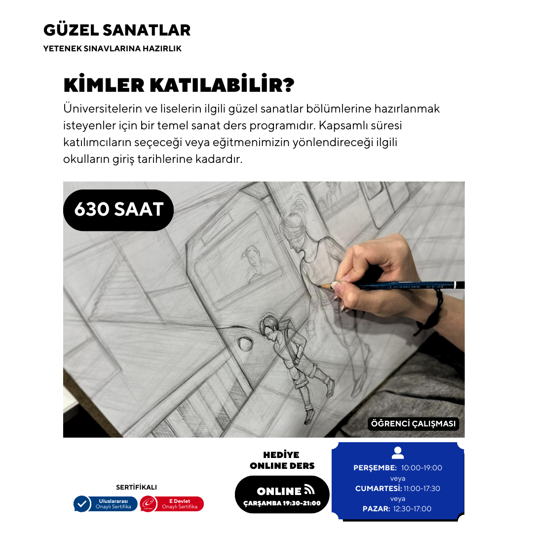 Güzel Sanatlara Hazırlık 630 Saat -Yüz Yüze