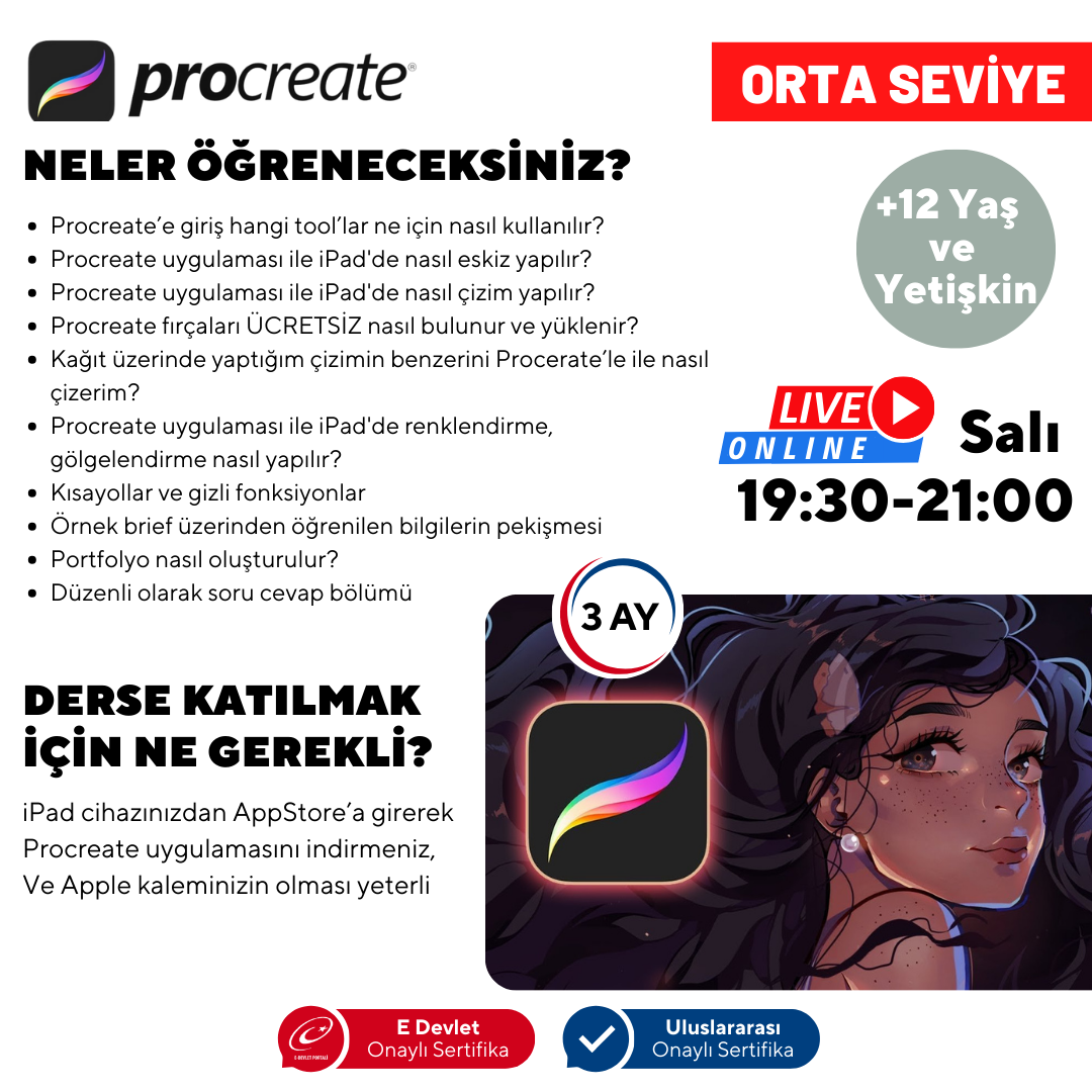 Procreate ile Dijital Sanat Öğreniyorum (+12 Yaş ve Yetişkin) (Orta Seviye)