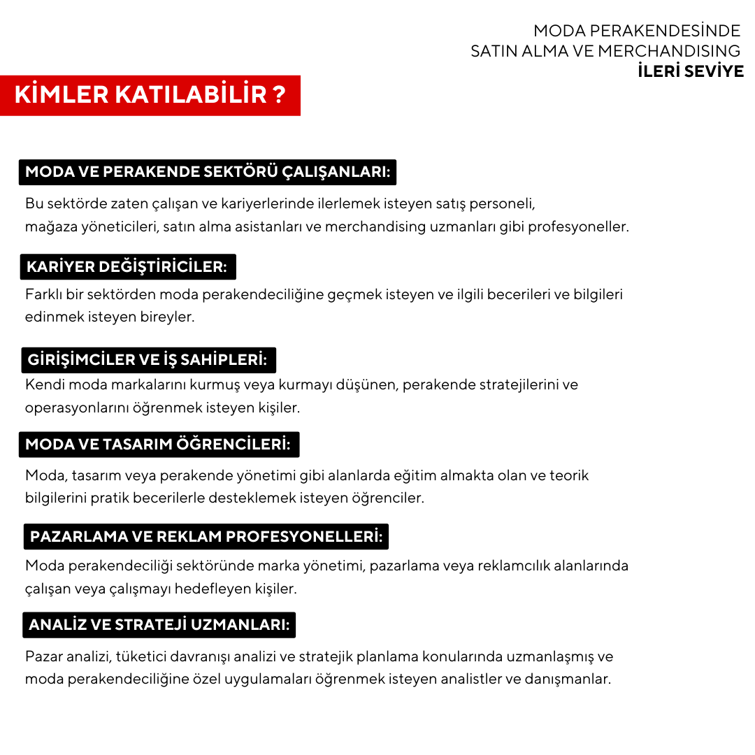 Moda Perakendesinde Satın Alma ve Merchandising ( Yüz Yüze)-İleri Seviye
