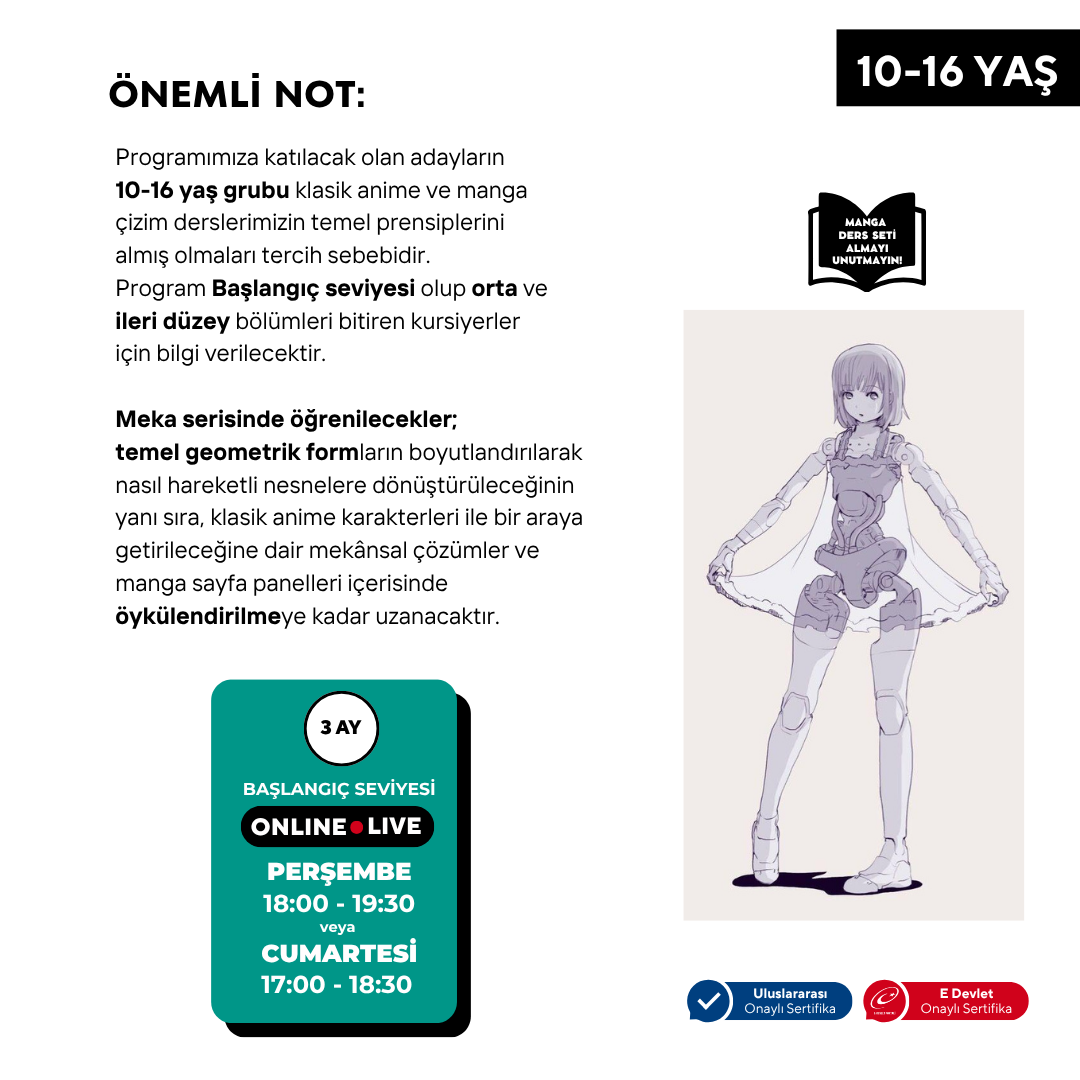 Mecha Manga Çizim Anime Hazırlama (10-16 Yaş)