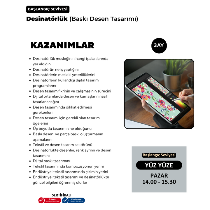 Adobe Photoshop ile Desinatörlük  (Baskı Desen Tasarımı) - Yüz Yüze