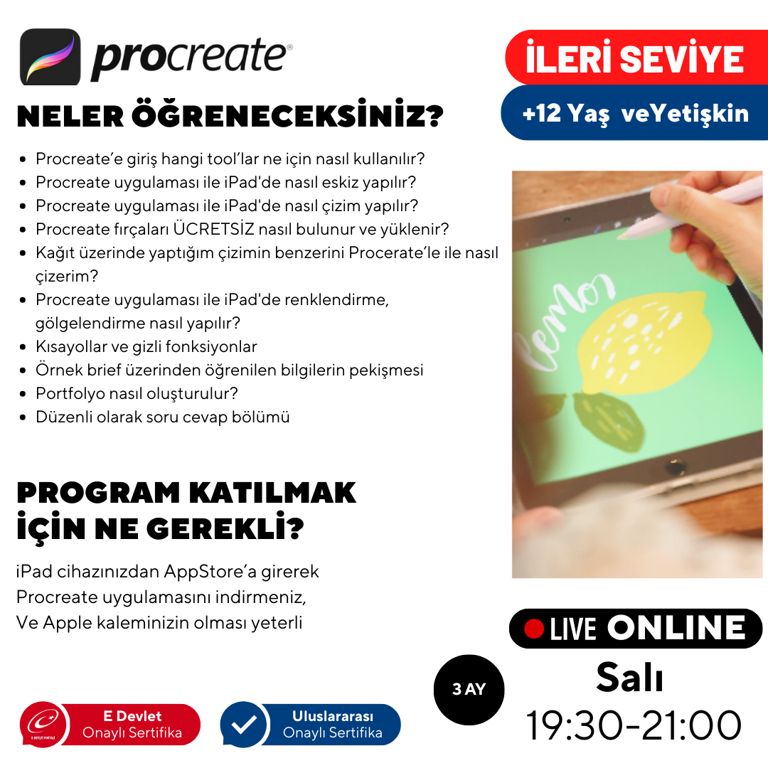 Procreate ile Dijital Sanat  - İleri Seviye -Online