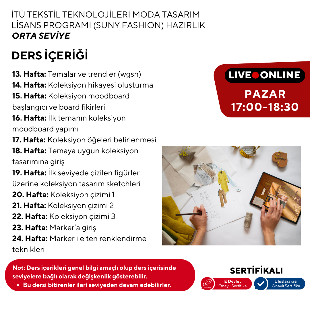İTÜ Tekstil Teknolojileri ve Moda Tasarım Lisans Programı (Suny Fashion) Hazırlık  -Orta Seviye