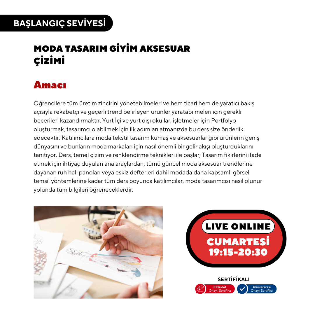 Moda Giysi Tasarım Aksesuar Çizim ve Kalıp Geliştirme (Online)