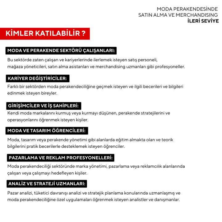 Moda Perakendesinde Satın Alma ve Merchandising ( Online)-İleri Seviye