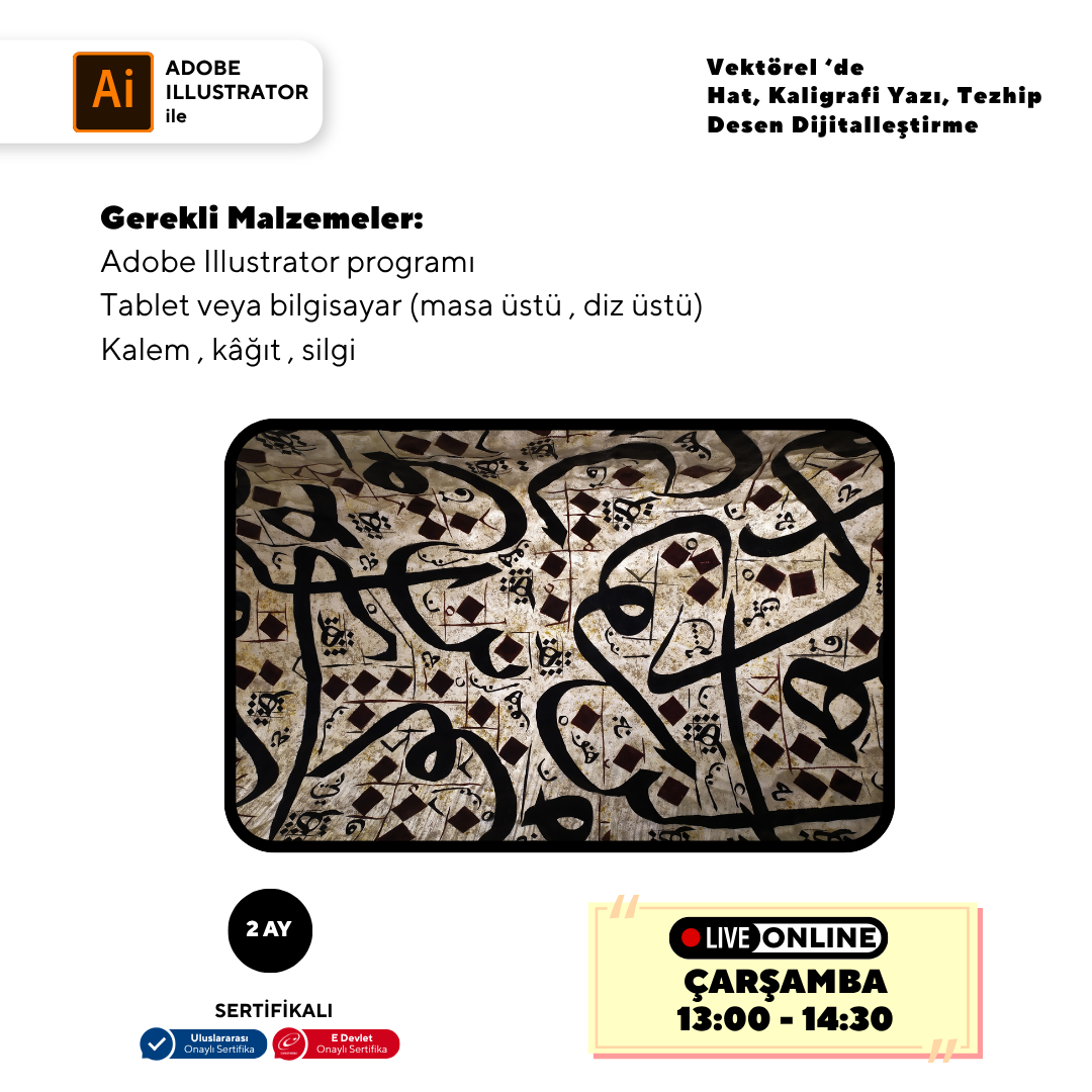 Vektorel'de Hat kaligrafi Yazı Tezhip Desen Dijitalleştirme  (Online)