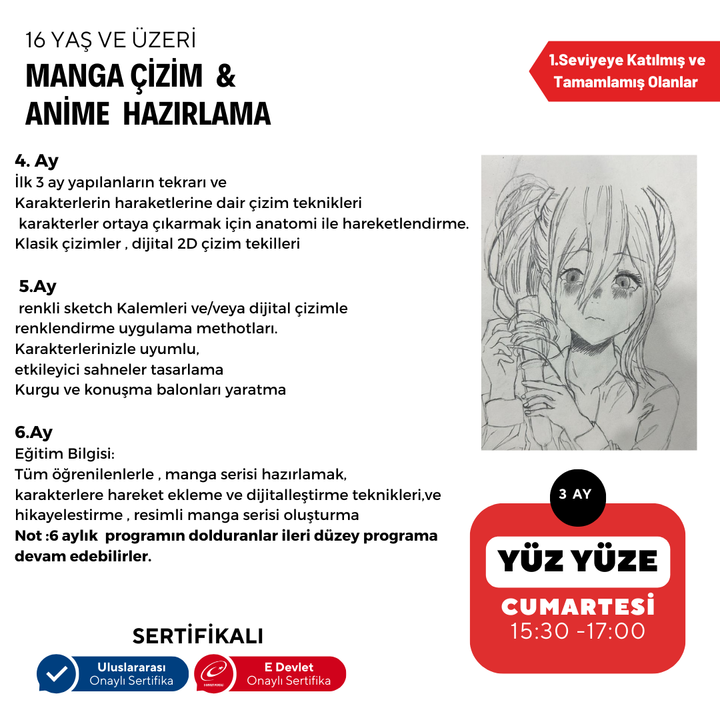 Manga Çizim Ve Anime Hazırlama (Orta Seviye) -Yüz Yüze ( + 16 ve Yetişkin)