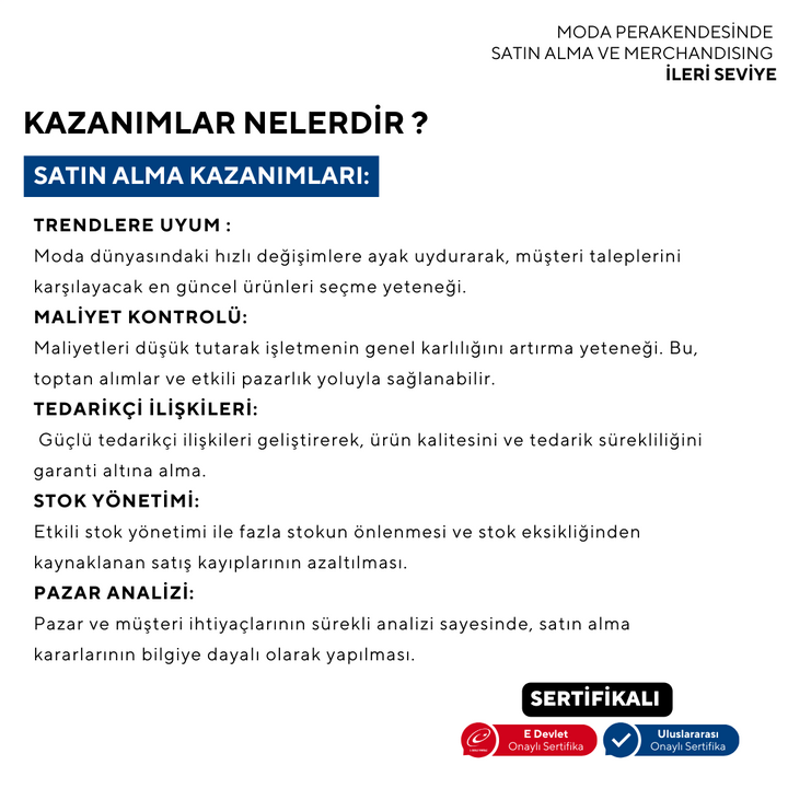 Moda Perakendesinde Satın Alma ve Merchandising ( Yüz Yüze)-İleri Seviye