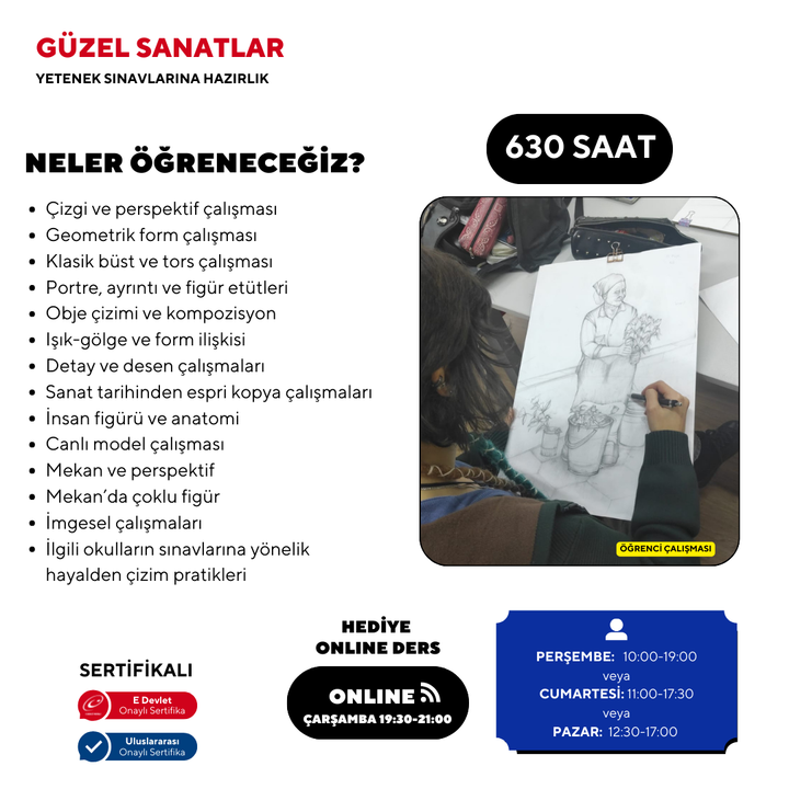 Güzel Sanatlara Hazırlık 630 Saat -Yüz Yüze