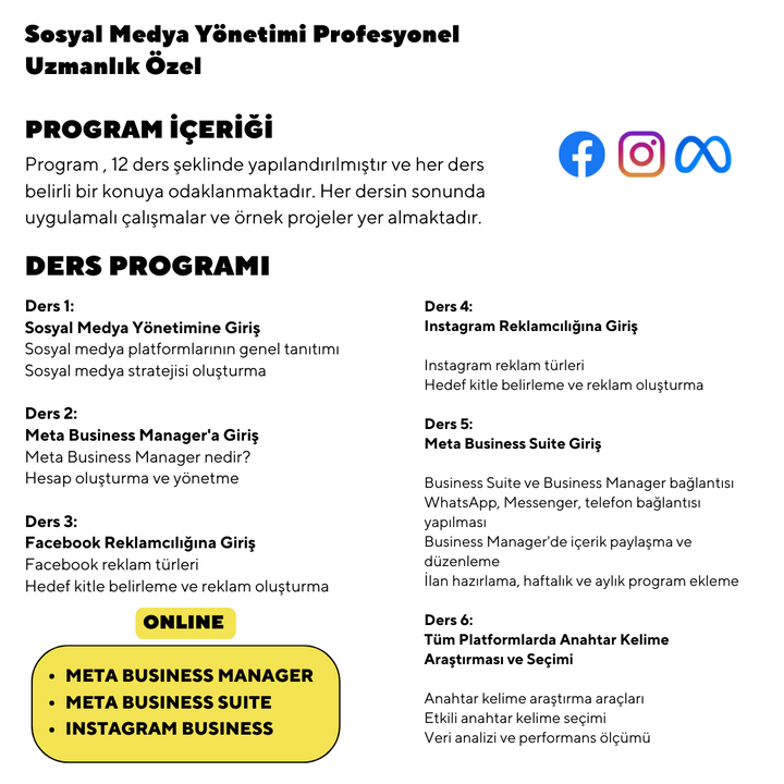 Sosyal Medya Yönetimi Profesyonel Uzmanlık Özel -Online Bire Bir