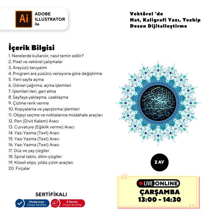 Vektorel'de Hat kaligrafi Yazı Tezhip Desen Dijitalleştirme  (Online)