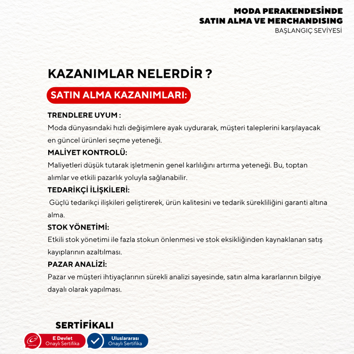 Moda Perakendesinde Satın Alma ve Merchandising( Online)-Başlangıç Seviyesi