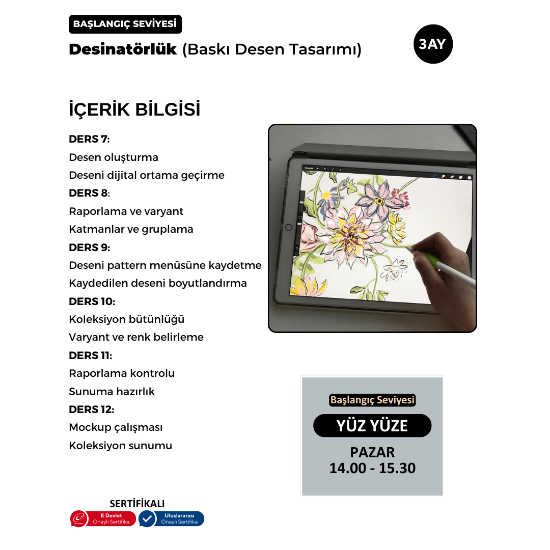 Adobe Photoshop ile Desinatörlük  (Baskı Desen Tasarımı) - Yüz Yüze