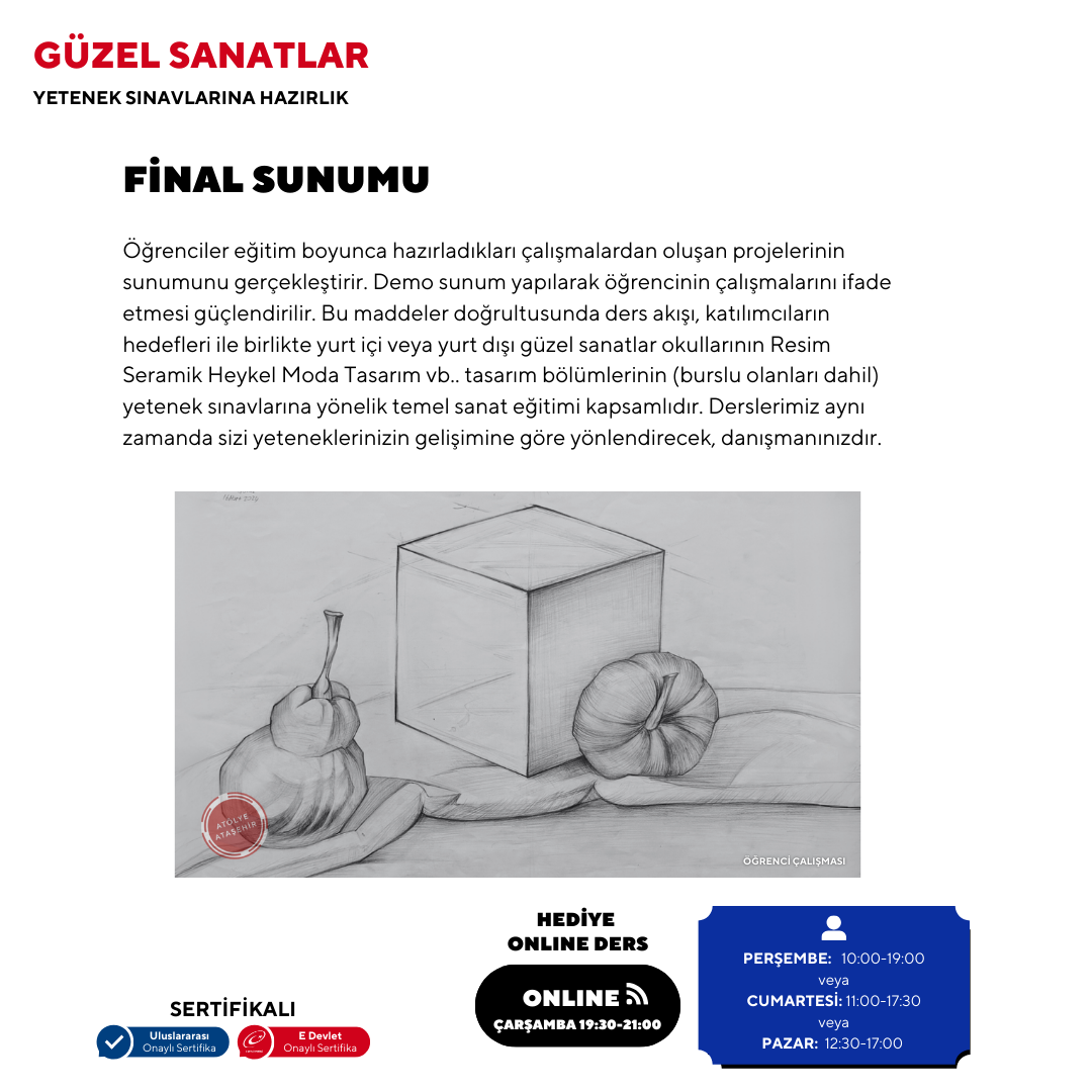 Güzel Sanatlara Hazırlık 630 Saat -Yüz Yüze