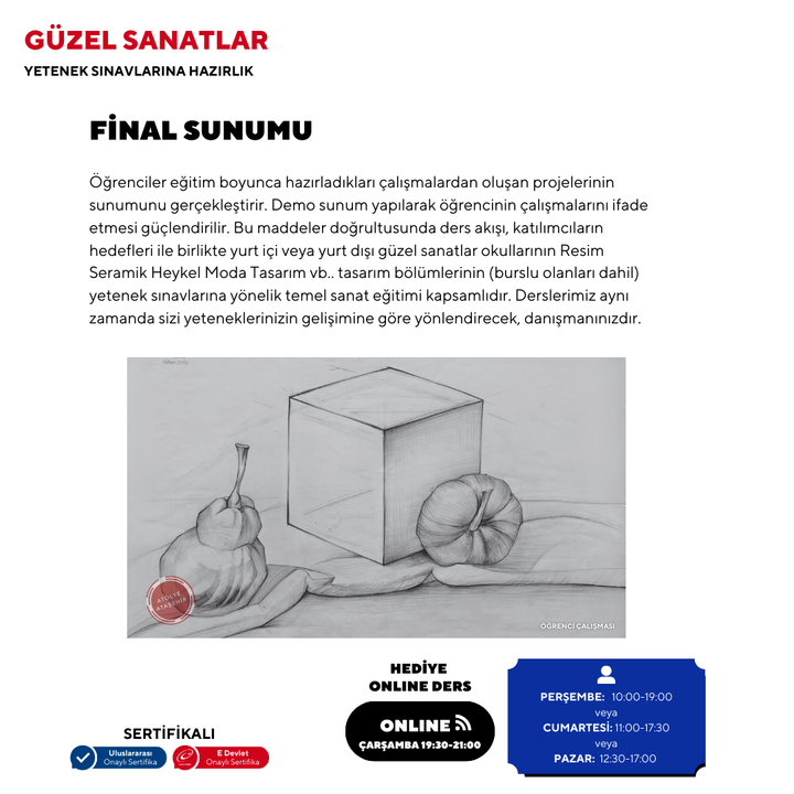 Güzel Sanatlara Hazırlık 630 Saat -Yüz Yüze
