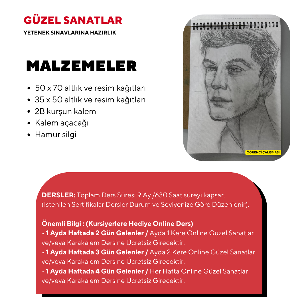 Güzel Sanatlara Hazırlık 630 Saat -Yüz Yüze